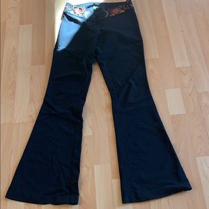 Black lace-up bell bottom pants